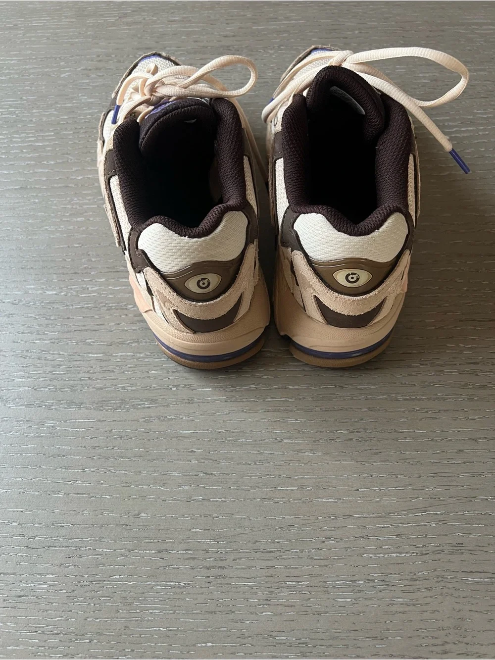Adidas boys Beige and Brown Athletic Sneakers with Purple Accents